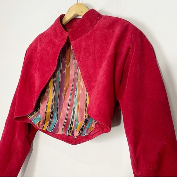 CHIA Vintage Moto Leather Jacket Red - Picture 2 of 15